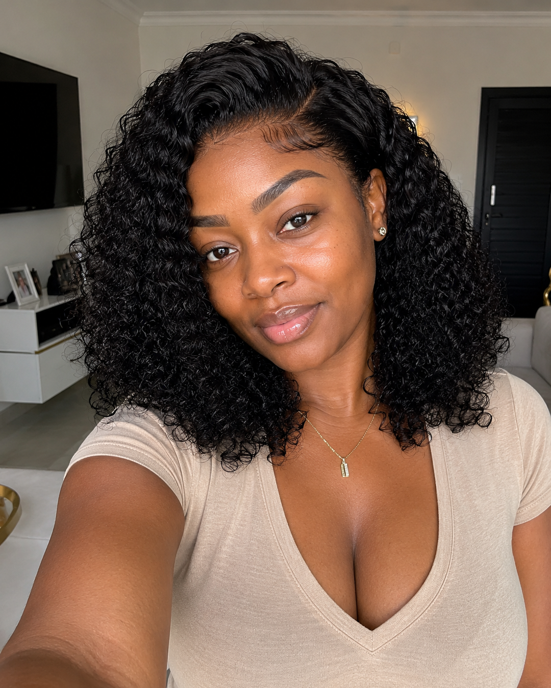 Natural Deep Curly Front Lace Wig